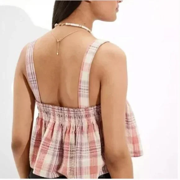 🌸4/$20🌸American Eagle Plaid Cropped Tank Top Size Medium NWOT - Picture 2 of 5